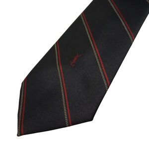 Yves Saint Laurent Mens Silk Necktie Navy Blue Red Silver Diagonal Striped YSL